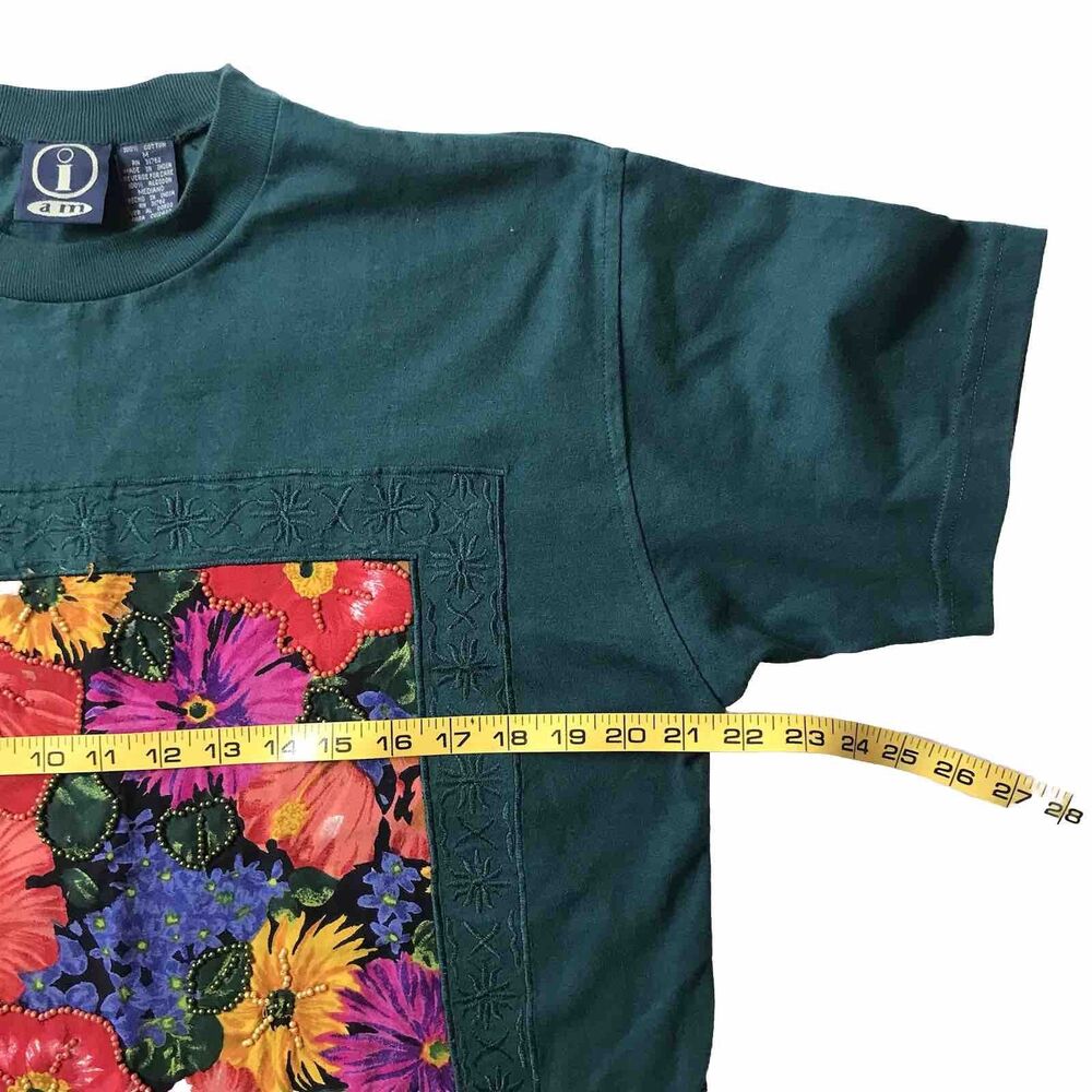Vintage 90s Y2k T Shirt Tee Women Size M L Floral Colorful Flowers Beaded EEUC - Picture 5 of 7